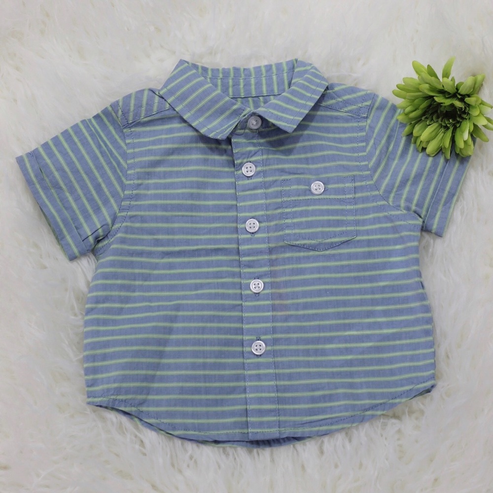 NWT Joe Fresh Blue/Green Button Down Striped Top - Picture 2 of 2
